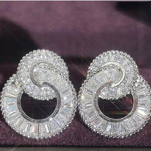 Silver Double Circle Cubic Zirconia Earrings